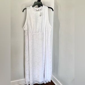 White sleeveless midi dress.